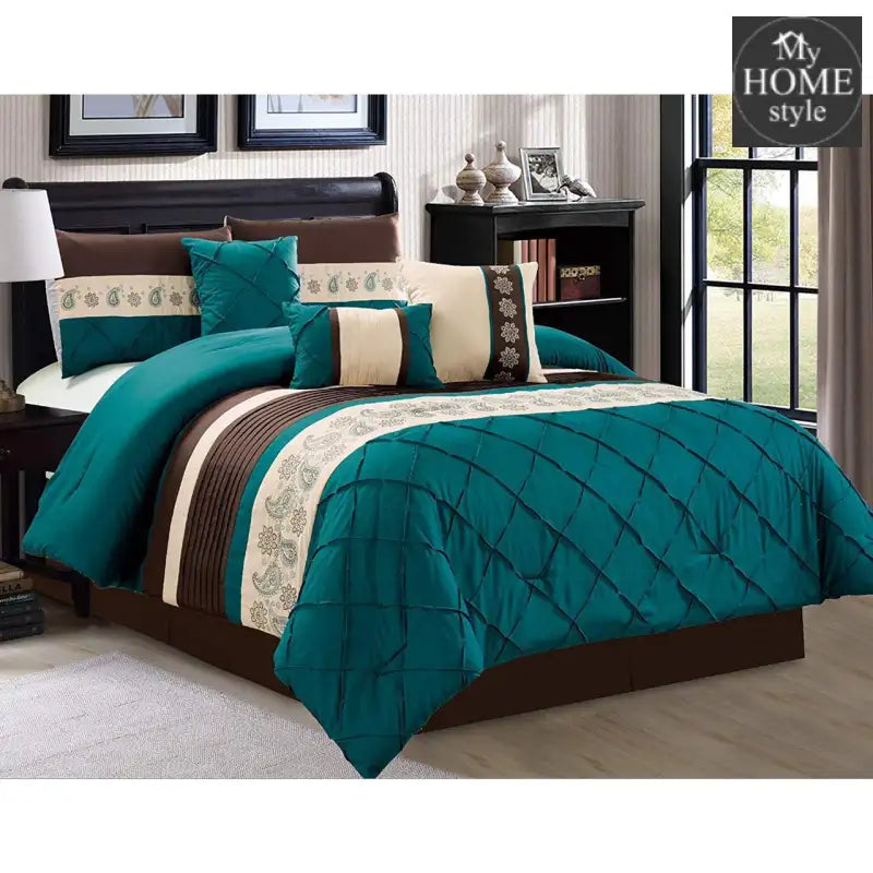 7 Pc;s Luxury Embroidered Cross Pleated Duvet Set - myhomestyle.pk