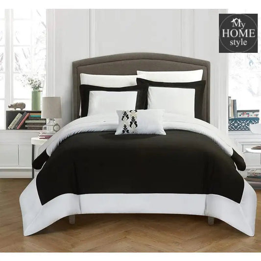 7 Pc's Mitered Corner Duvet Set White & Chocolate Brown - myhomestyle.pk