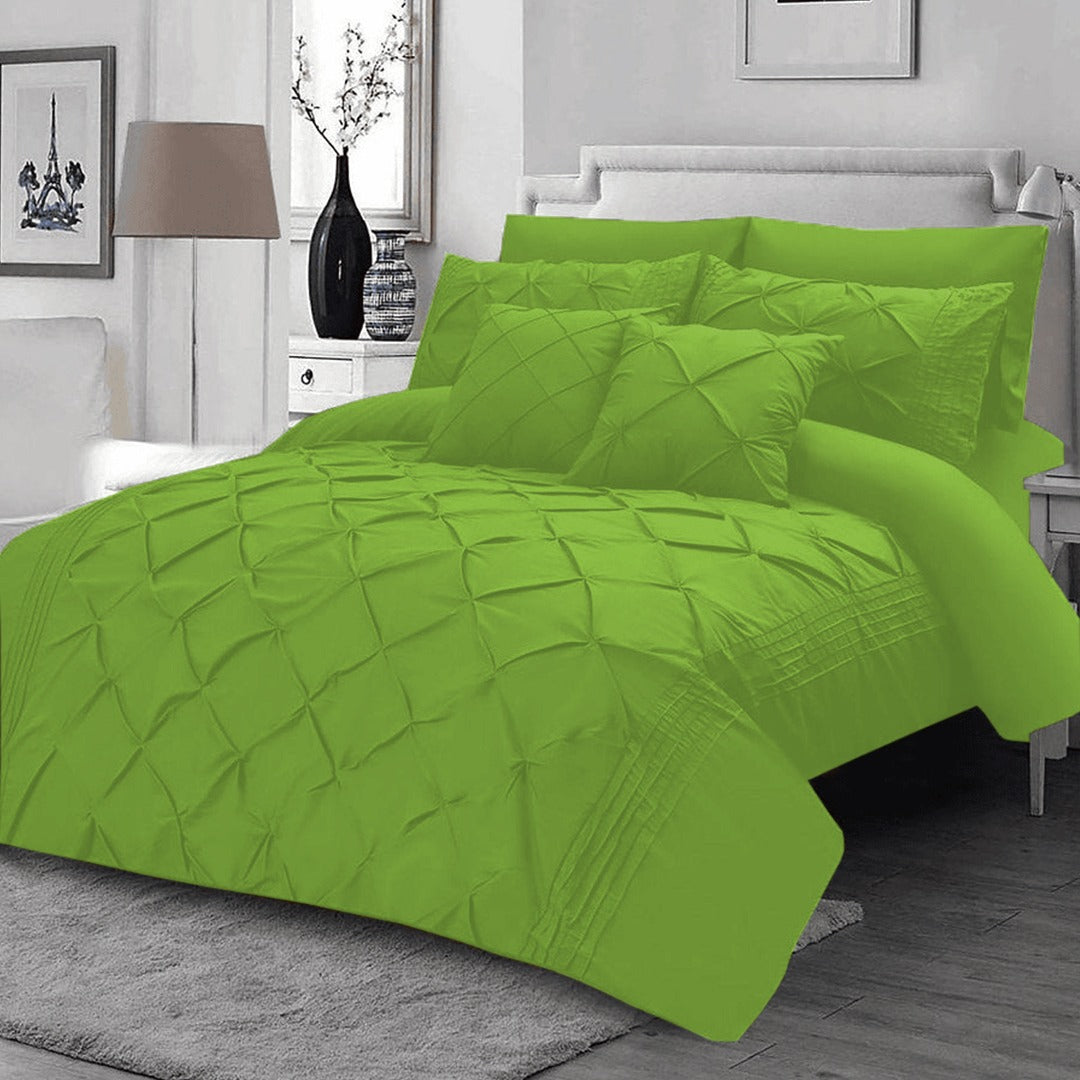 8 Pcs Pintuck Duvet Set With Pleats Parrot Green