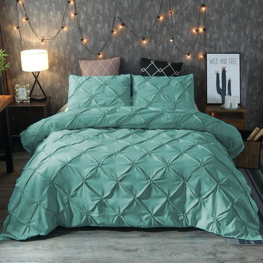 3 Pcs Pintuck Diamond Duvet Set Ferozi