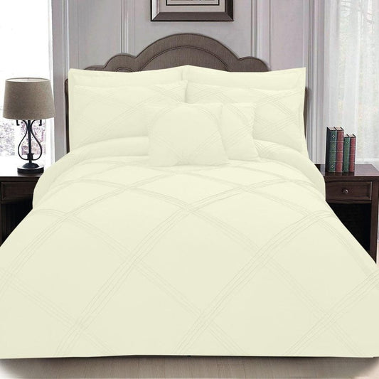 8 pcs 3 Row Cross Pleated Duvet Set - Off White - myhomestyle.pk