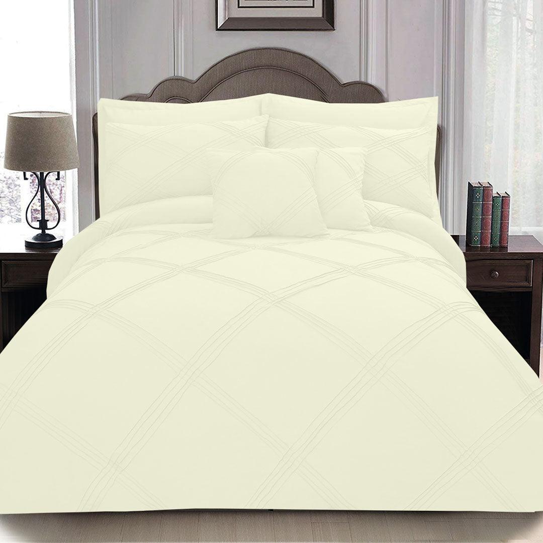 8 pcs 3 Row Cross Pleated Duvet Set - Off White - 92Bedding