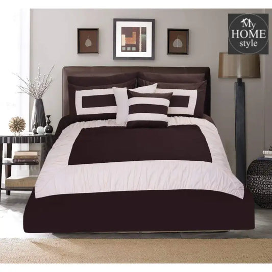 8 Pcs Chocolate & Cream Ruffled Duvet Set - myhomestyle.pk