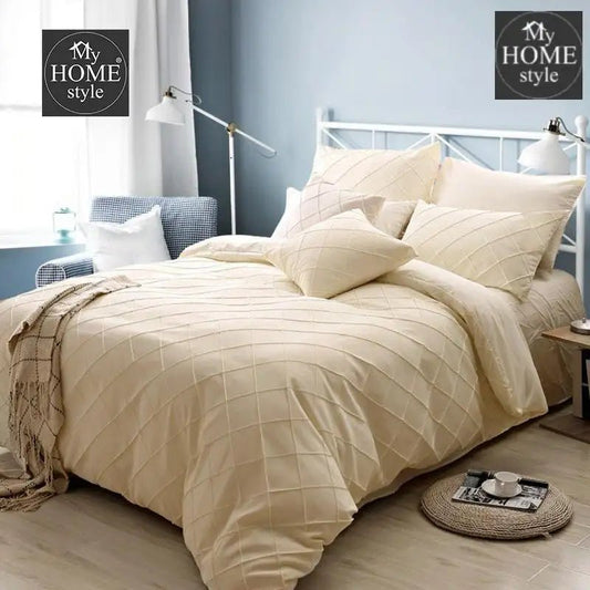 8 Pcs Cross Pleated Duvet Set Beige - myhomestyle.pk