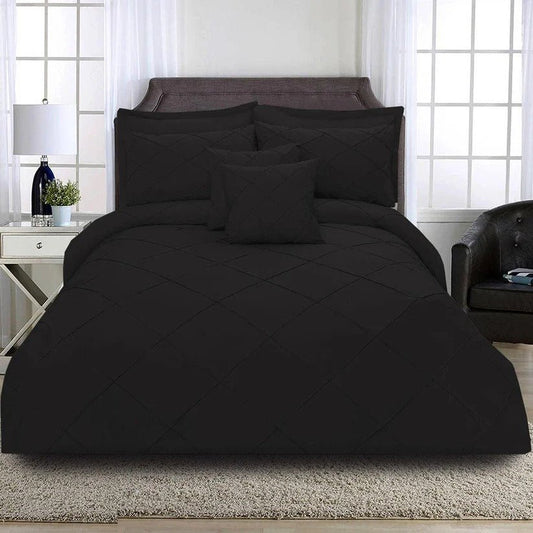 8 Pcs Cross Pleated Duvet Set Black SC - myhomestyle.pk