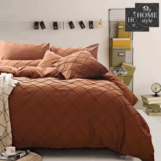 8 Pcs Cross Pleated Duvet Set Brown - myhomestyle.pk