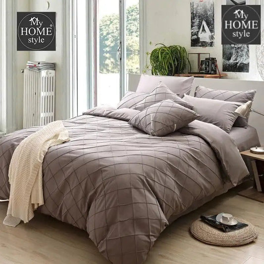 8 Pcs Cross Pleated Duvet Set Coffee Grey - myhomestyle.pk