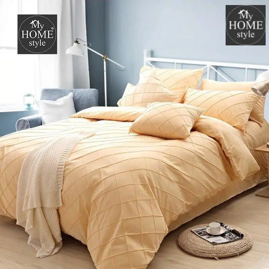 8 Pcs cross Pleated Duvet Set Lemon - myhomestyle.pk