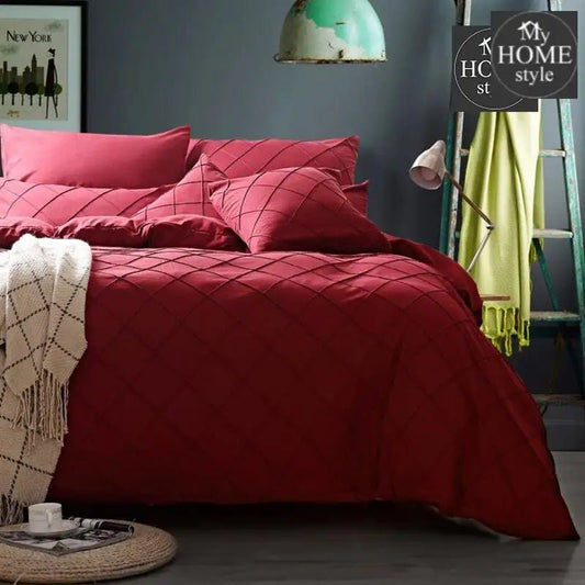 8 Pcs Cross Pleated Duvet Set Maroon - myhomestyle.pk