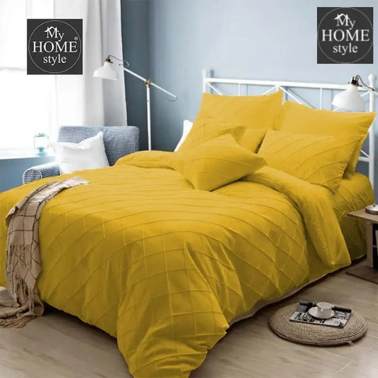 8 Pcs Cross Pleated Duvet Set Mustard - myhomestyle.pk