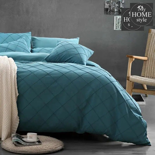 8 Pcs Cross Pleated Duvet Set Ocean Blue - myhomestyle.pk