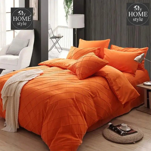 8 Pcs Cross Pleated Duvet Set Orange - myhomestyle.pk