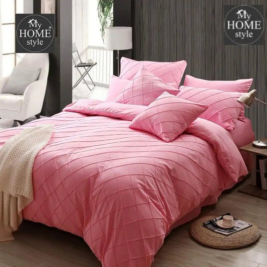 8 Pcs Cross Pleated Duvet Set Pink - myhomestyle.pk