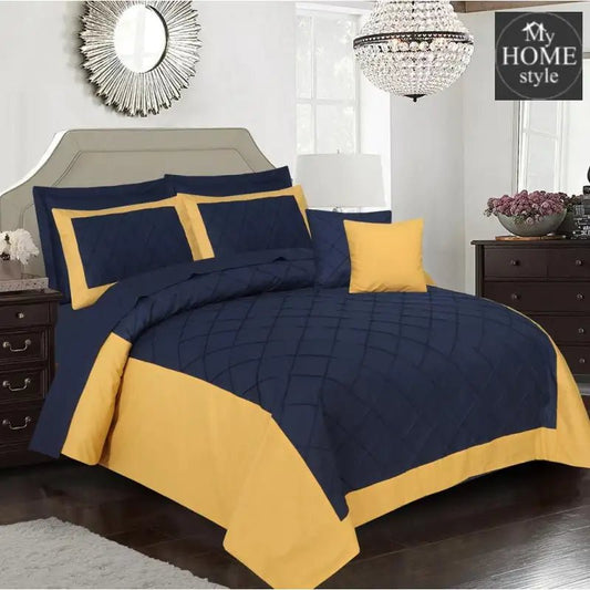 8 Pc's Cross Pleated Duvet Set Yellow & Navy - myhomestyle.pk