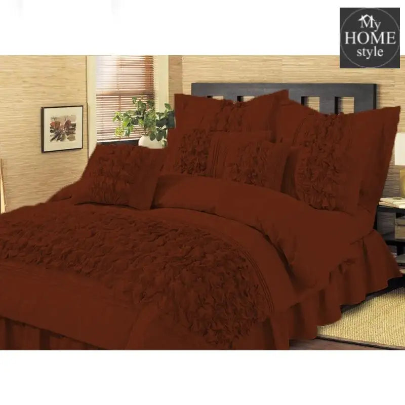 8 Pcs Embellished Comforter set Brown - myhomestyle.pk