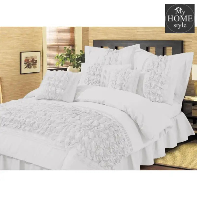 8 Pcs Embellished Comforter Set in White Color - myhomestyle.pk