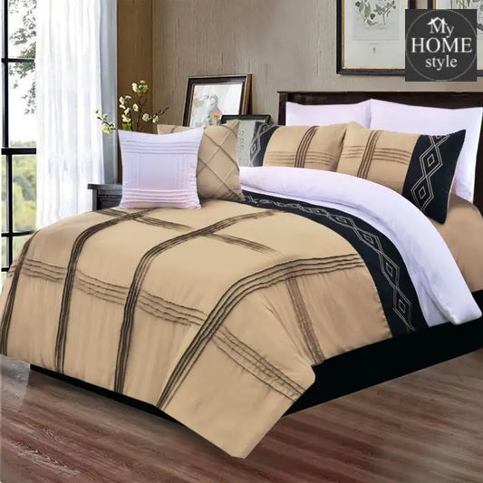 8 Pcs Embroidered Pleated Duvet Set Beige - myhomestyle.pk