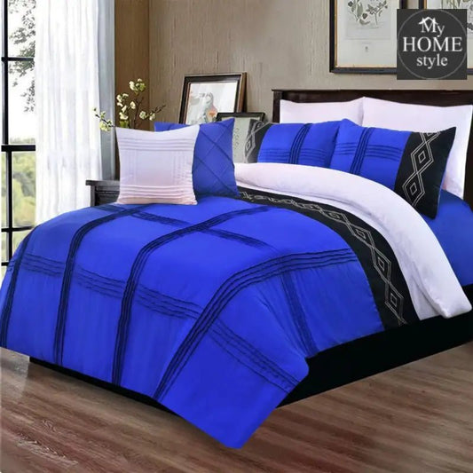 8 Pcs Embroidered Pleated Duvet Set Blue - myhomestyle.pk