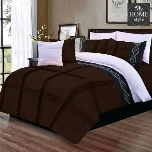 8 Pcs Embroidered Pleated Duvet Set Brown - myhomestyle.pk