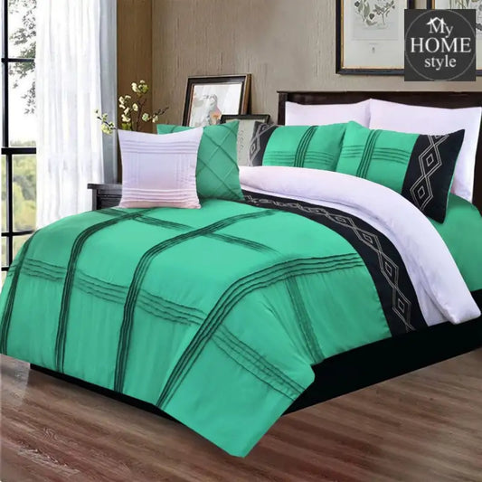 8 Pcs Embroidered Pleated Duvet Set Green - myhomestyle.pk