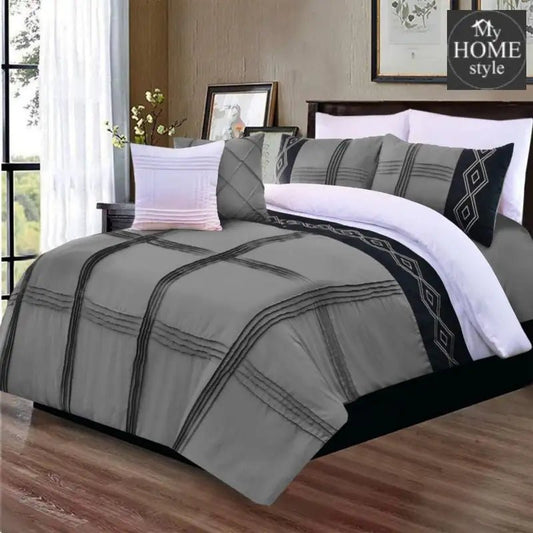 8 Pcs Embroidered Pleated Duvet Set Grey - myhomestyle.pk