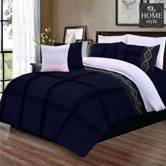 8 Pcs Embroidered Pleated Duvet Set Navy - myhomestyle.pk