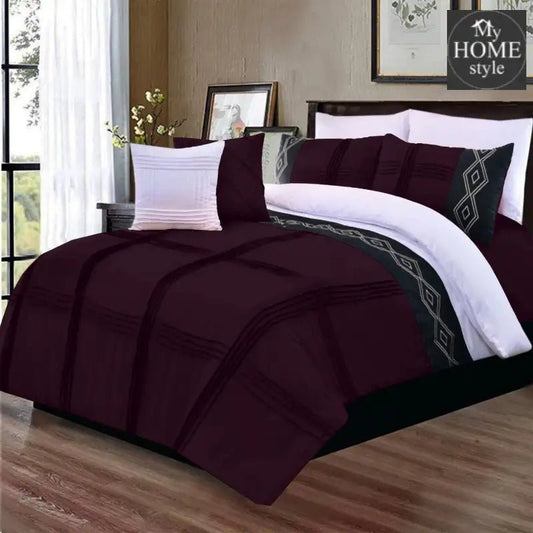 8 Pcs Embroidered Pleated Duvet Set Plum - myhomestyle.pk