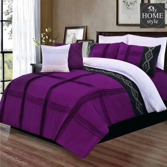 8 Pcs Embroidered Pleated Duvet Set Purple - myhomestyle.pk