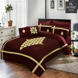 8 PCS Luxury Duvet Set Maroon with Golden Embroidery - myhomestyle.pk