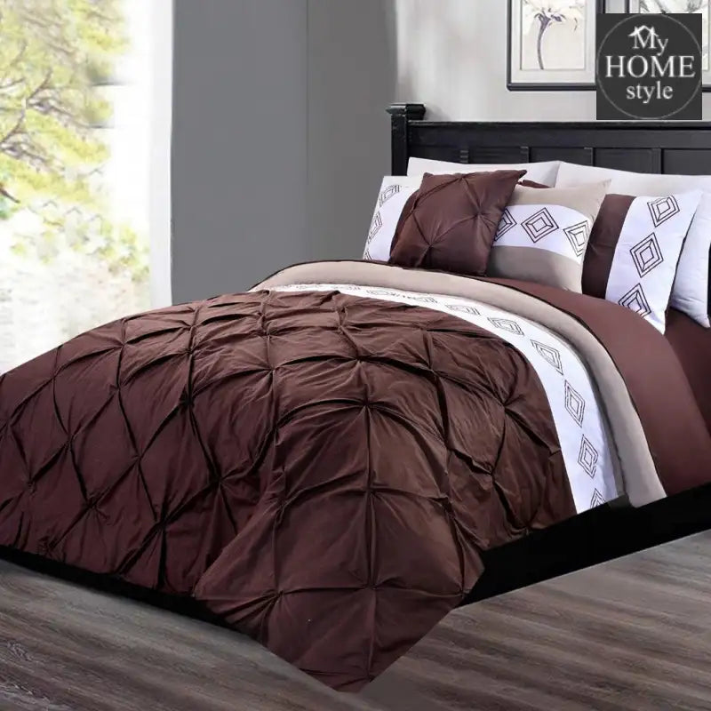8 Pc's Luxury Embroidered Bedspread Brown With Light Filling - myhomestyle.pk