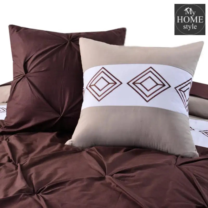 8 Pc's Luxury Embroidered Bedspread Brown With Light Filling - myhomestyle.pk