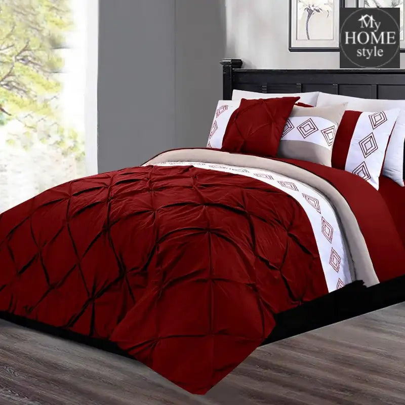 8 Pc's Luxury Embroidered Bedspread Maroon With Light Filling - myhomestyle.pk