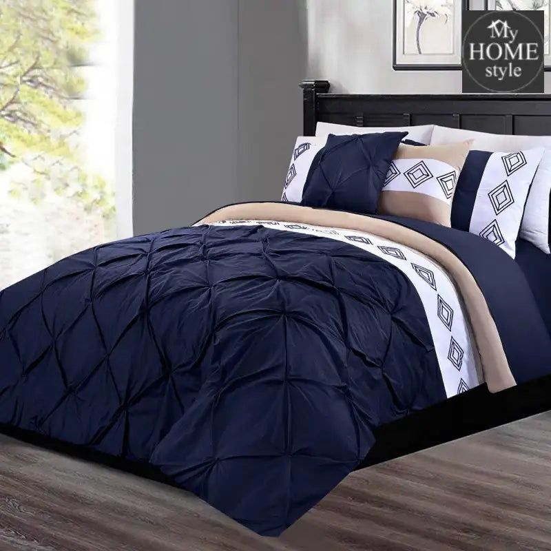 8 Pc's Luxury Embroidered Bedspread Navy With Light Filling - myhomestyle.pk