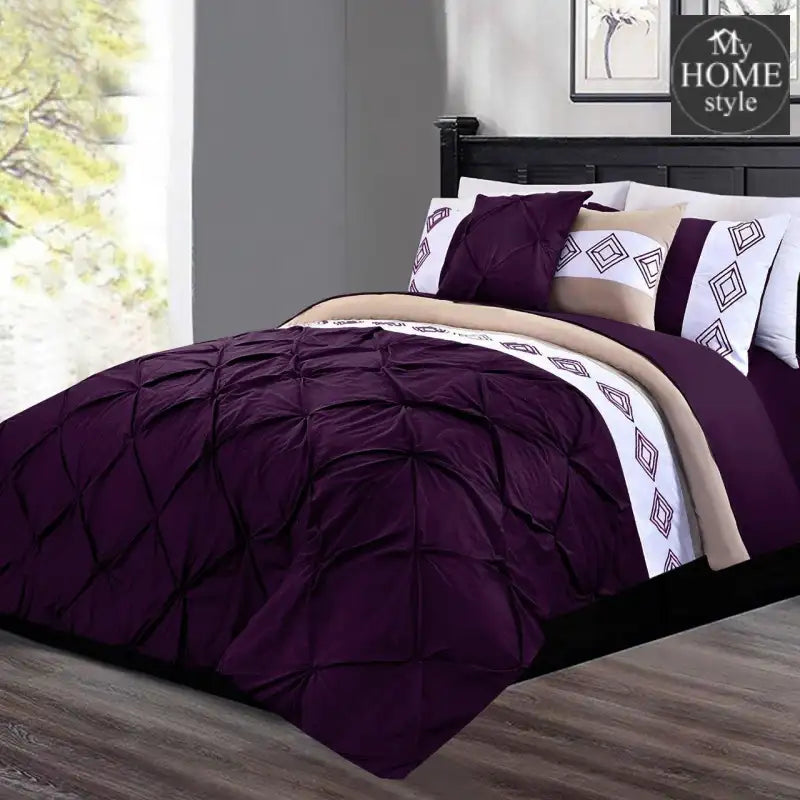 8 Pc's Luxury Embroidered Bedspread Purple With Light Filling - myhomestyle.pk