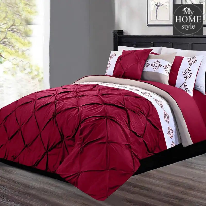 8 Pc's Luxury Embroidered Bedspread Shocking Pink With Light Filling - myhomestyle.pk