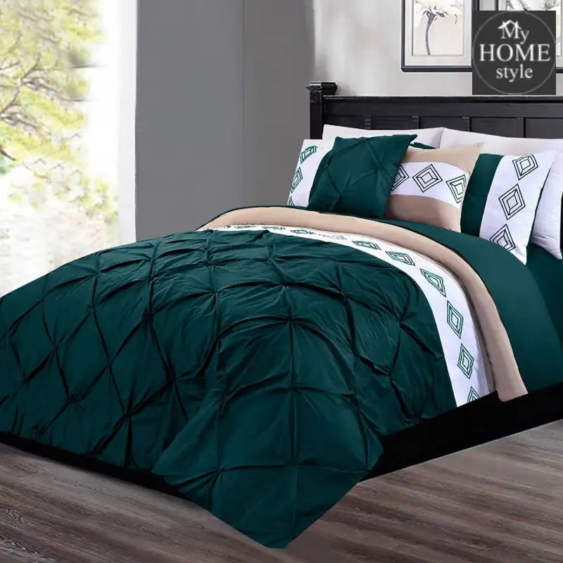 8 Pc's Luxury Embroidered Bedspread Teal With Light Filling - myhomestyle.pk