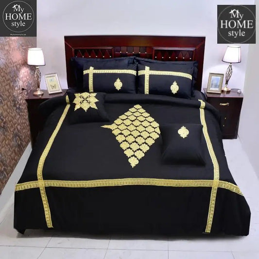 8 PCS Luxury Embroidered Duvet Set Black - myhomestyle.pk