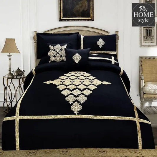 8 PCS Luxury Embroidered Duvet Set Black - myhomestyle.pk