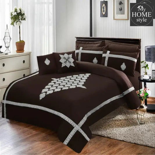 8 PCS Luxury Embroidered Duvet Set Chocolate - myhomestyle.pk