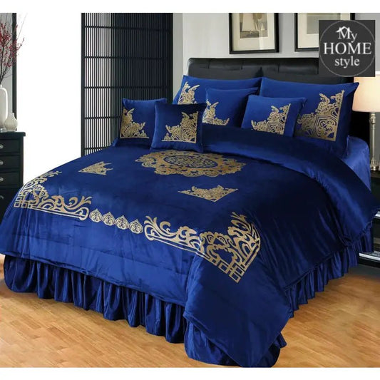 8 PCS LUXURY VELVET DUVET SET BLUE - myhomestyle.pk