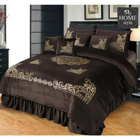 8 PCS LUXURY VELVET DUVET SET COFFEE - myhomestyle.pk