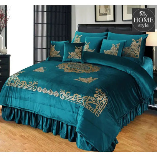 8 PCS LUXURY VELVET DUVET SET TEAL - myhomestyle.pk