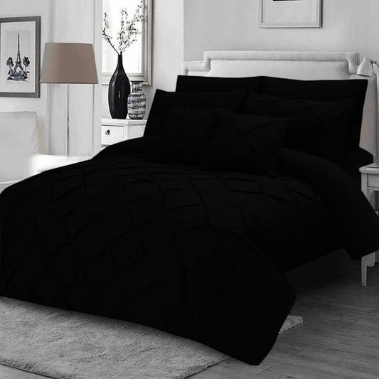 8 Pcs Pintuck Duvet Set With Pleats Black SC - myhomestyle.pk