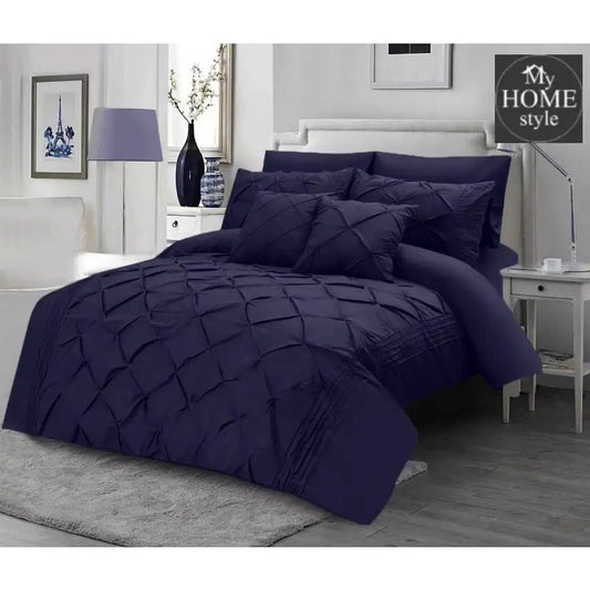 8 Pcs Pintuck Duvet Set With Pleats Navy Blue SC - myhomestyle.pk