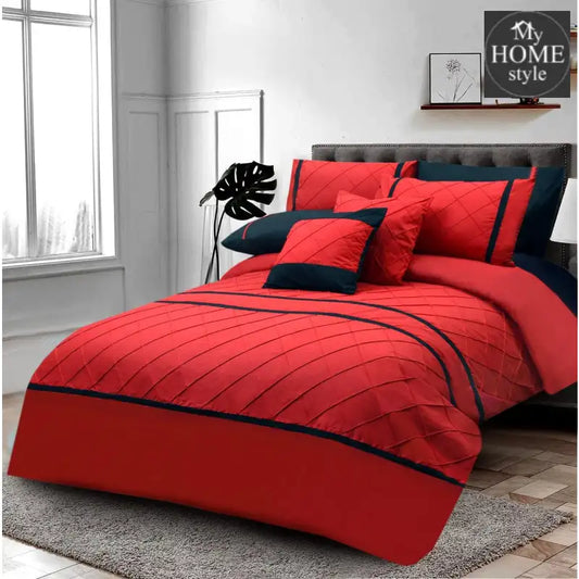 8 Pcs Red & Black Pinch Pleated Duvet Set - myhomestyle.pk