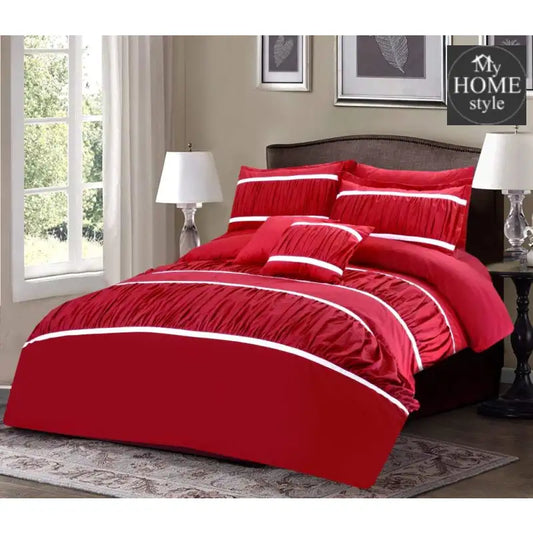 8 Pcs Red & White Ruffled Duvet Set - myhomestyle.pk