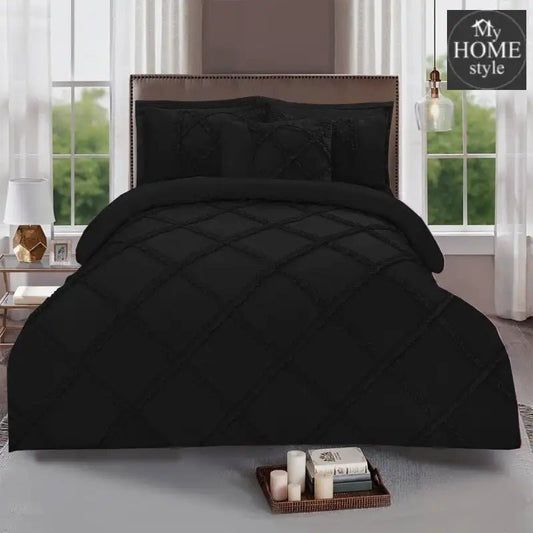 8 Pcs Ruffled Cross Pleated Duvet Set Black - myhomestyle.pk