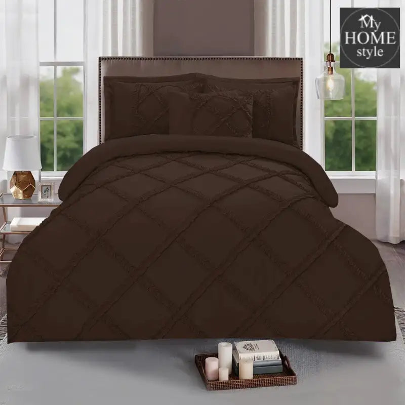 8 Pcs Ruffled Cross Pleated Duvet Set Brown - myhomestyle.pk