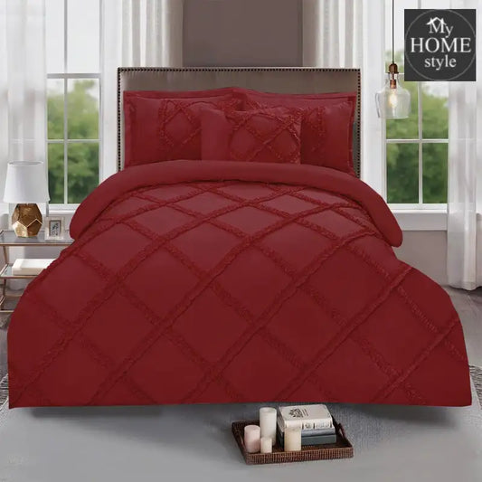 8 Pcs Ruffled Cross Pleated Duvet Set Maroon - myhomestyle.pk