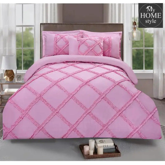 8 Pcs Ruffled Cross Pleated Duvet Set Pink - myhomestyle.pk